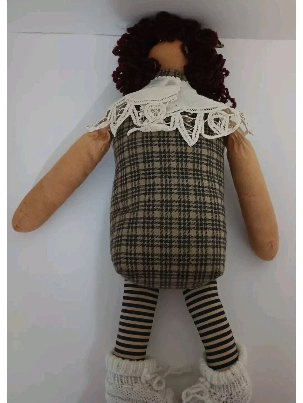 VINTAGE USA AMERICANA FOLKART - HANDMADE LARGE GIRL RAG DOLL  Shelf Sitter